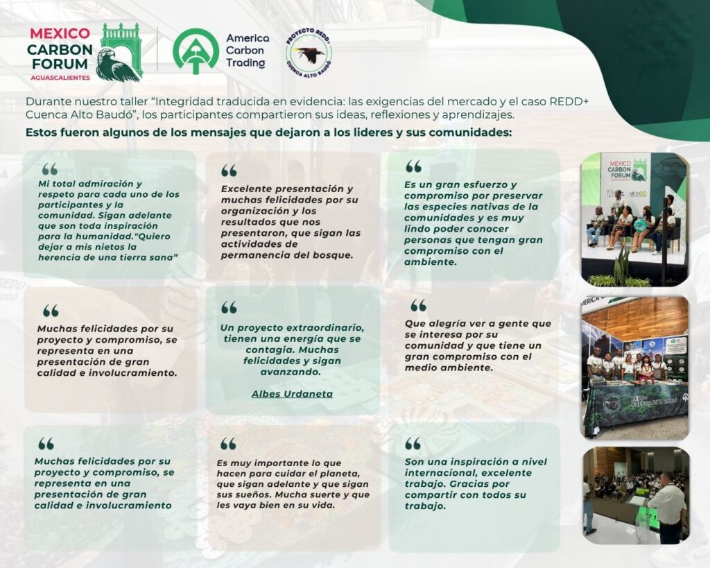Mensajes de los participantes del taller del Proyecto REDD+ Cuenca Alto Baudo en el Mexico Carbon Forum 2026